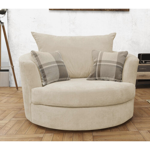 Sofas and More Large Swivel Round Cuddle Chair Fabric (Cream) 1