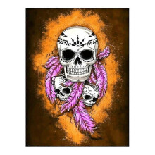 (11.8x15.7 inch, One size) Three Skull Feathers Diamond Painting Round Full Drill Nouveaute Diy Mosaic Embroidery 5d Cross Stitch Halloween Pattern
