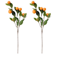 2 Pcs Artificial Orange Branch Vivid Flower Arrangement Photography Props 24.8inch