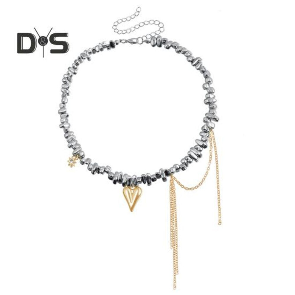 Irregular Stone Choker For Women Silver Tassel Heart Pendant Necklace Wedding Jewelry Gift For Wife Girlfriend On Valentine's Day Birthday Anniversary