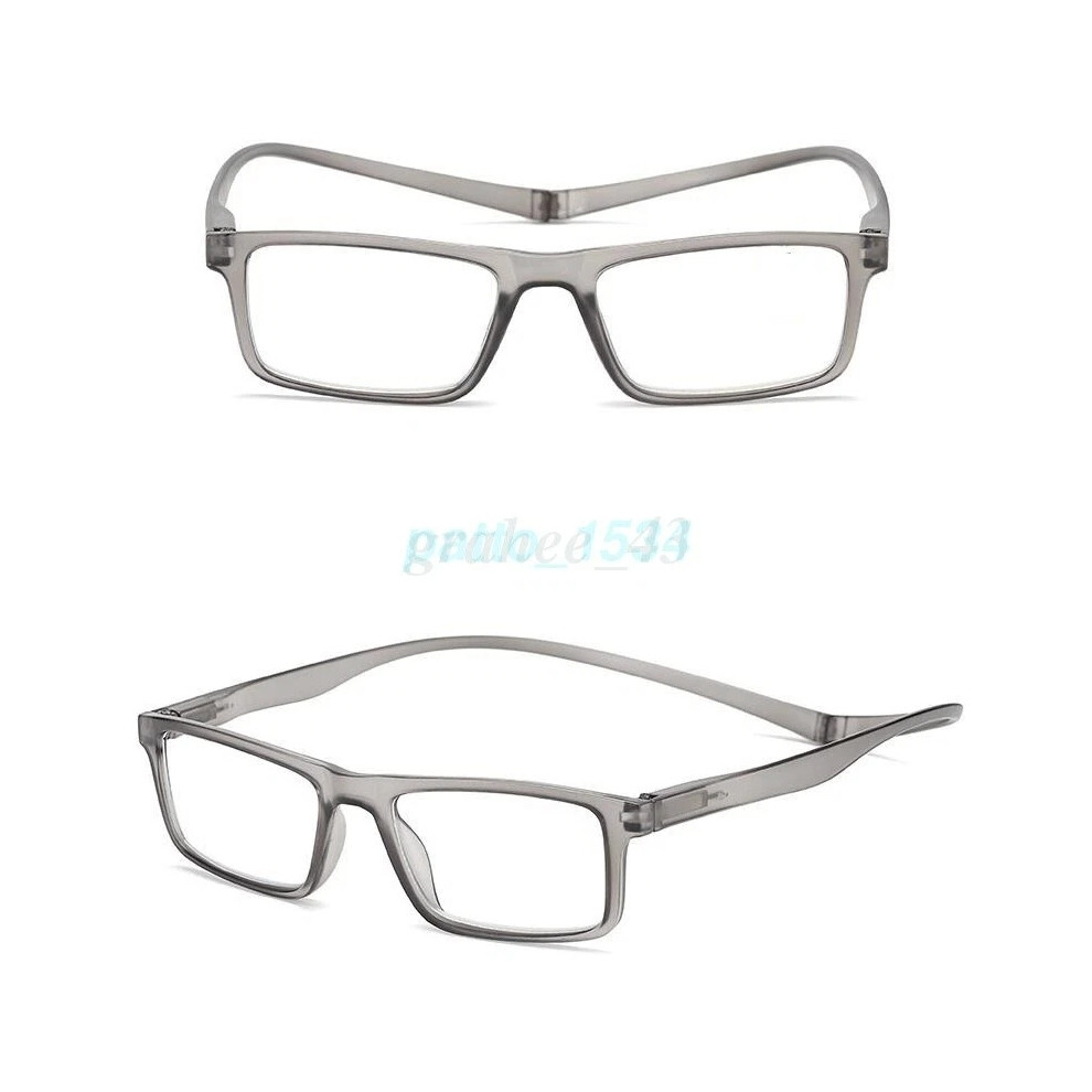 (Gray, +1.5) Magnetic Reading Glasses Snap Click Neck Hang Presbyopic Eyeglasses +1.00 ~ 4.00