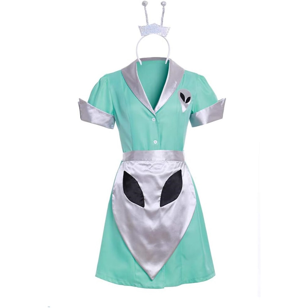 (L) Women's Roswell Crashdown Cosplay Costume Maid Dress Liz Parker Cafe Waitress Uniform with Apron