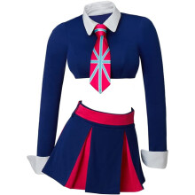 (XS, Blue) Fook Yu Fook Mi Costume Austin Twins Costume Dress Outfit Sexy Schoolgirl Costume with Tie for Women Adult