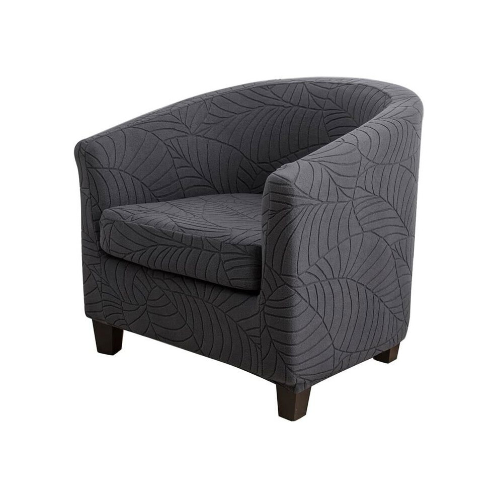 Housse de canapé en jacquard à feuilles, housse de fauteuil club - Extensible - Amovible et lavable - Gris foncé