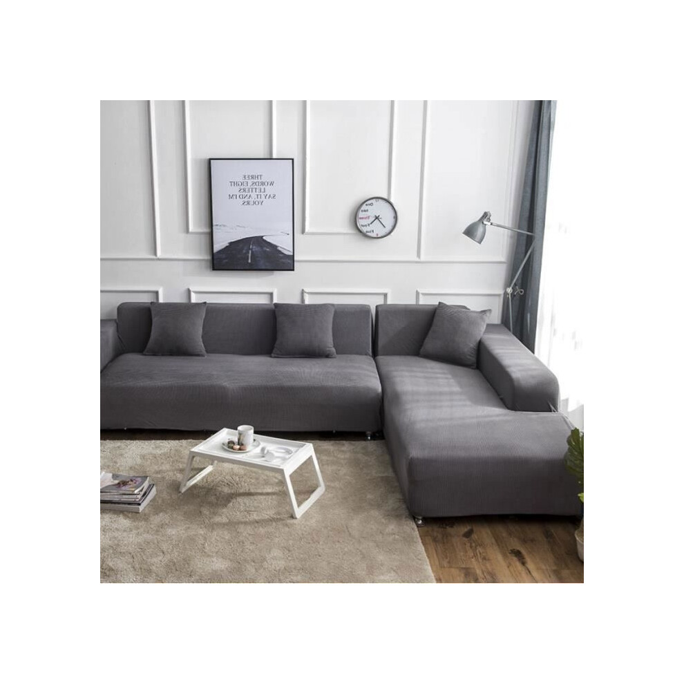 Housse de canapé d'angle 3+2 places en polyester en forme de L pour un confort luxueux et moelleux - Gris