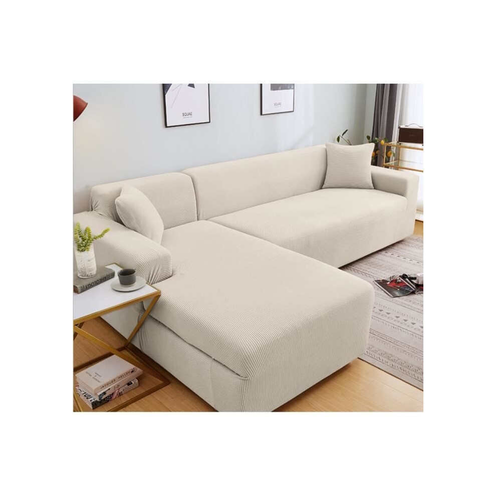 Housse de canapé d'angle 3+2 places en polyester, douce et luxueuse, idéale pour protéger vos meubles de maison – Blanc