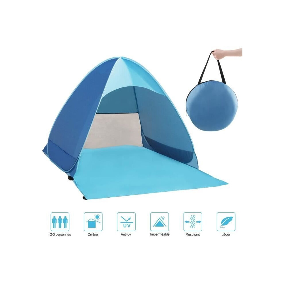 Tente anti-UV, abri de plage avec protection solaire UV UPF 50+ pour 2 à 3 personnes, tente de plage instantanée portable