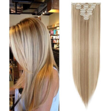 Extensions de cheveux et accessoires pour perruques - Extensions de cheveux naturels Ă clipser pour toute la tĂŞte, 8 bandes et 18 clips