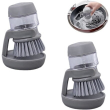 Brosse à vaisselle de cuisine 2 pièces, brosse à vaisselle avec réservoir, brosse de lavage avec distributeur de liquide (gris)