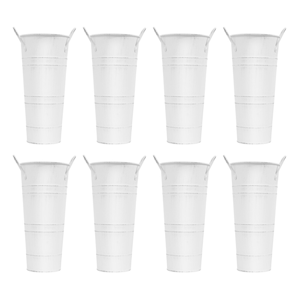 (White) 8Pcs Metal Vases, Flower Vases For Bouquet, Flower Bucket Vases White