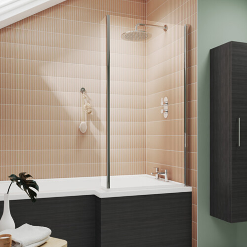 NES Home Nes Home Chrome 795 mm L-Shaped Hinged Bath Screen 1