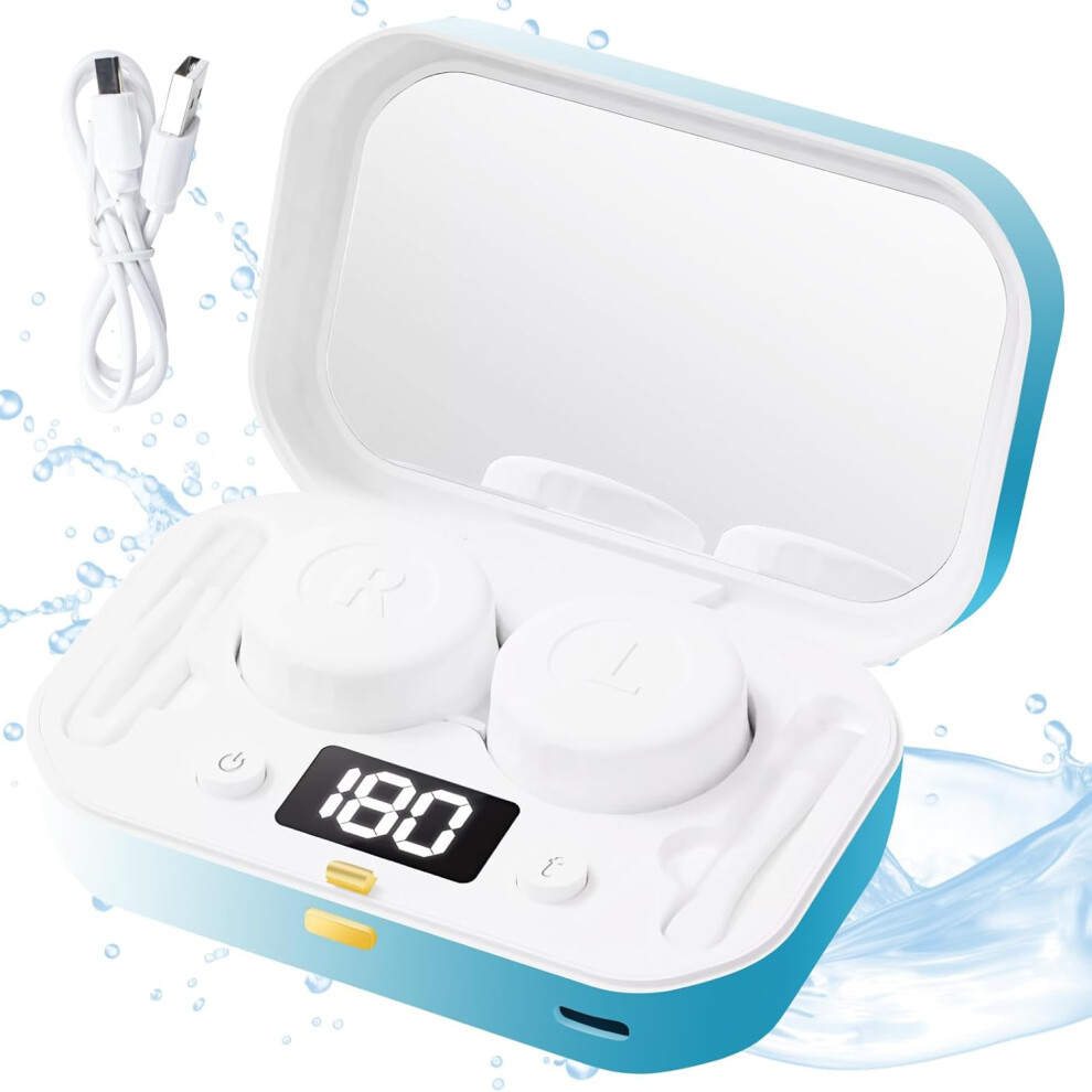 White (White) Contact Lens Clean Machine, Portable Ultrasonic Contact Lens Cleaner With 4 Timing Modes, 360 High-Frequency Vibration For Cleaning Soft Lense