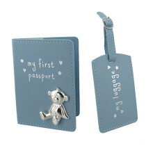 Button Corner Leatherette My First Passport Set - Blue