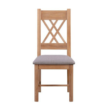 Bologna Painted Pair of Washed Oak Dining Chairs - Grey Fabric Seat - D48 x W66 x H109 cm