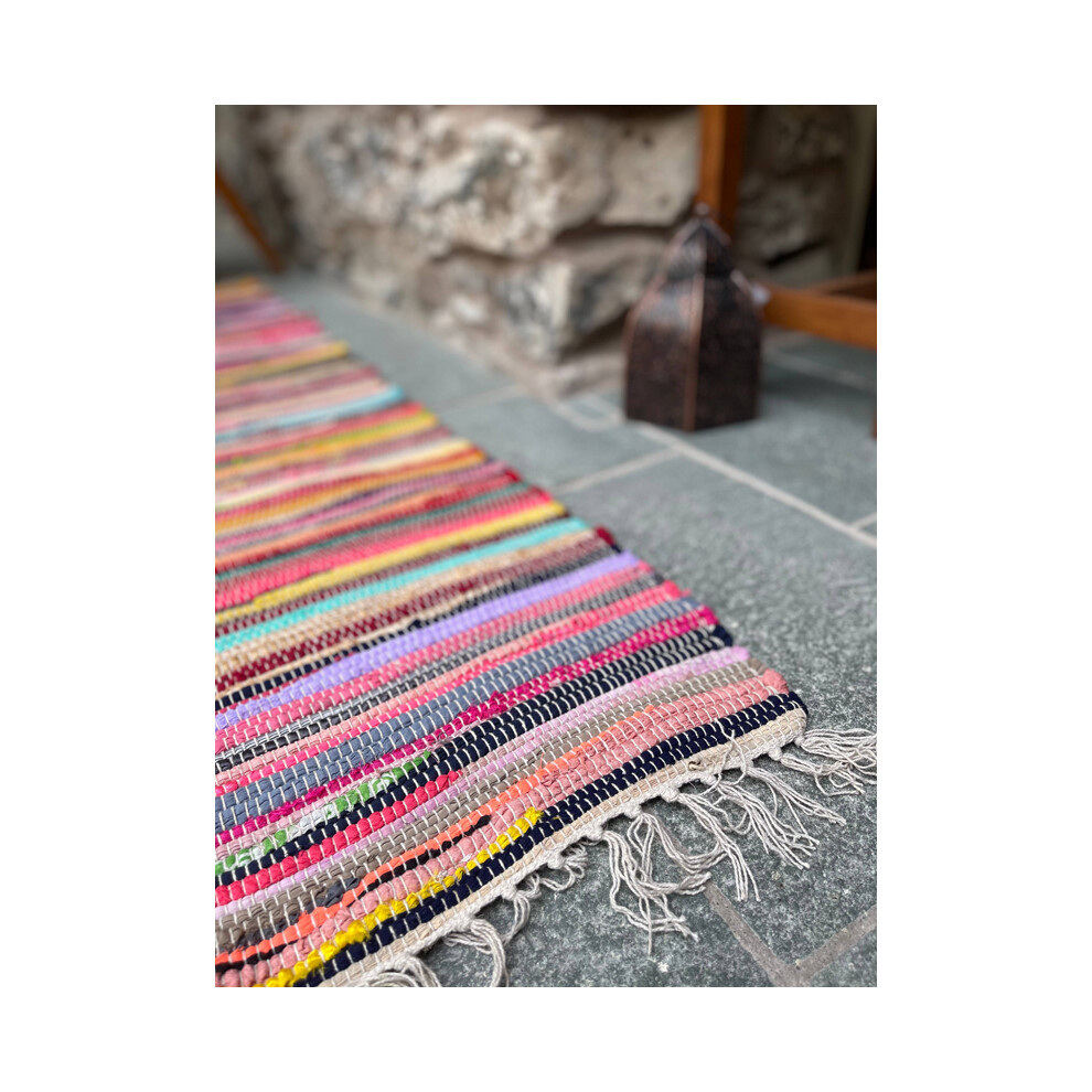 SHANTI Shabby Chic Rag Rug Flat Weave Design - L75 x W240 - Multicolour-image-OPC-PHSV55M-NEW