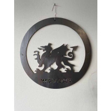 Welsh Dragon Welcome Wall Art - Small - Steel - W29.5 x H29.5 cm - Bare Metal/Ready to Rust