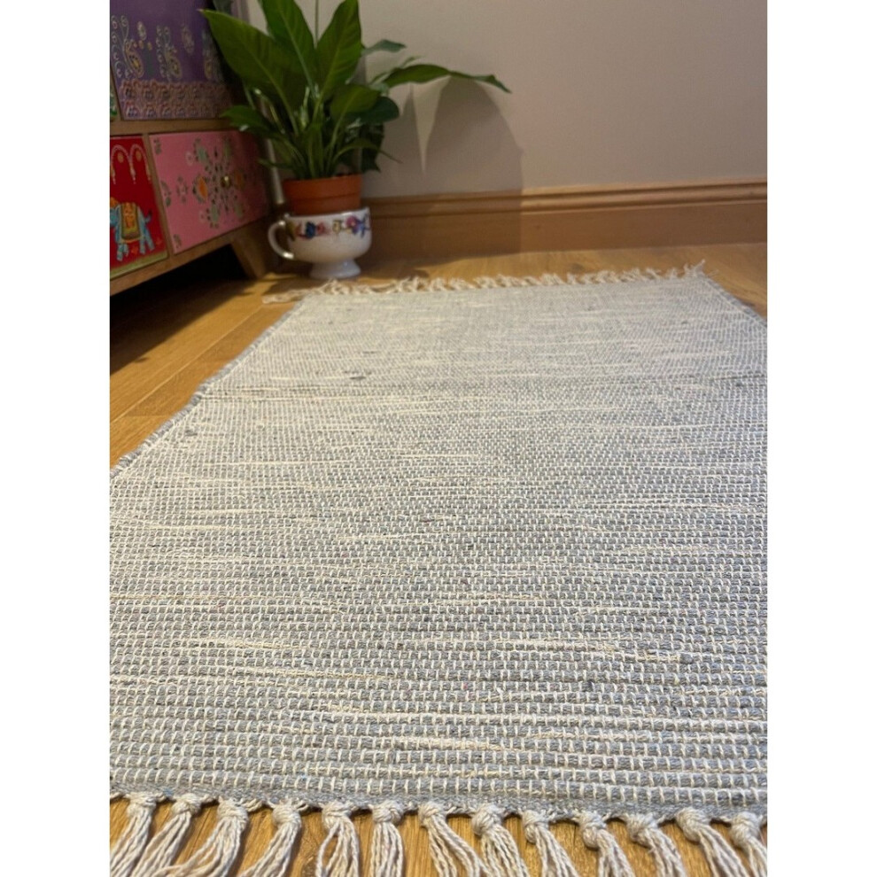 Hush Hand Loomed Soft Rug in Muted Colours - Cotton - L60 x W90 cm - Pale Grey-image-OPC-PHSV77F-NEW