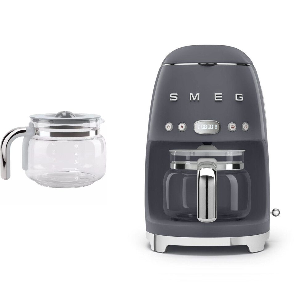 (Grey) Smeg DCF02 Drip Filter Coffee Machine +DCG01 Glass Carafe Spare Jug Bundle