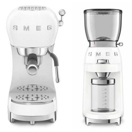 (White)SmegCoffeeBundle|ECF02EspressoMachine&CGF11CoffeeGrinder