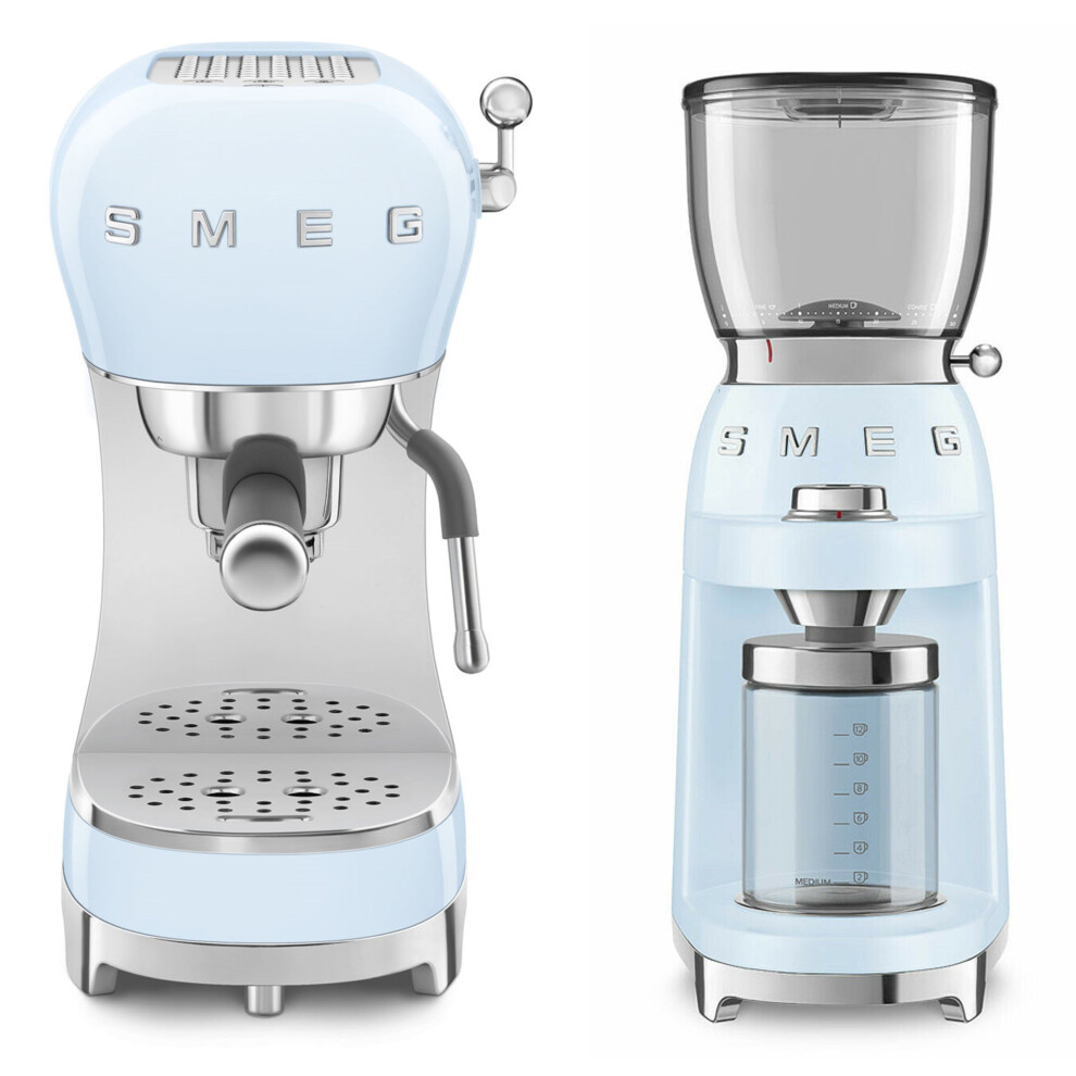 (Pale Blue) Smeg Coffee Bundle | ECF02 Espresso Machine & CGF11 Coffee Grinder