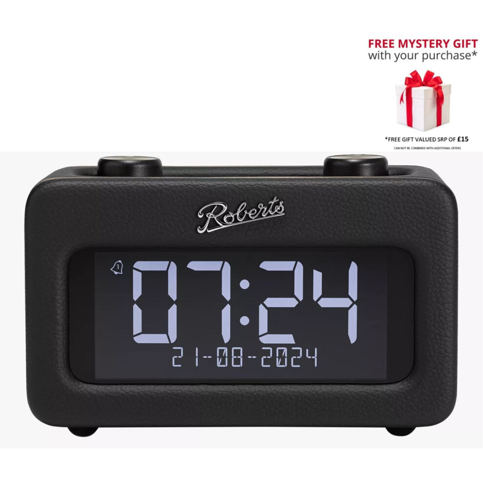 (Black) Roberts Revival Rest Digital FM/DAB/DAB+ Bluetooth Bedside Clock Radio - Free Gift RRP 15!