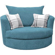 Large Swivel Round Cuddle Chair – Teal Ocean Fabric, 115cm Diameter, Foam Seats & 3 Back Cushions