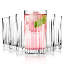 6 pc Highball Glasses Premium VertiLine 13.5oz Water Glasses Tall