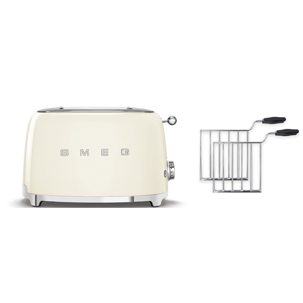 (Cream) Smeg TSF01 2 Slice Toaster + TSSR01 2-Sandwich Racks Bundle