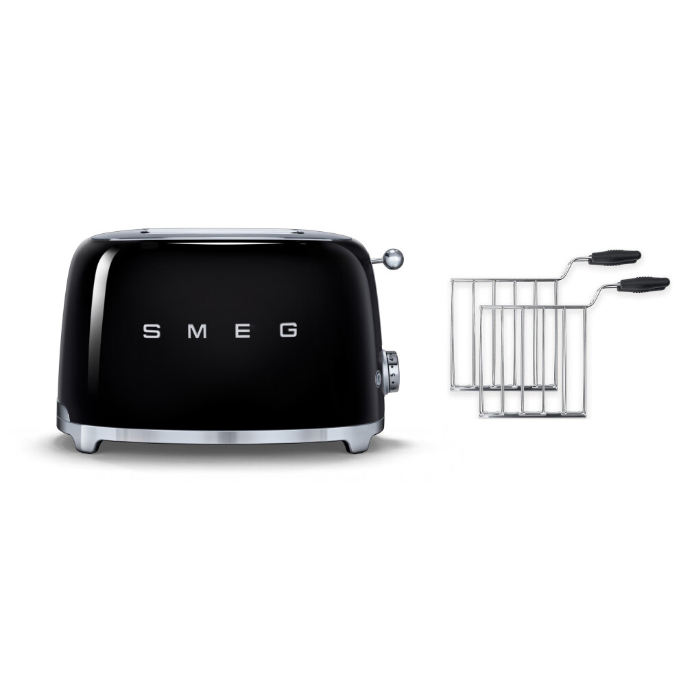 (Black) Smeg TSF01 2 Slice Toaster + TSSR01 2-Sandwich Racks Bundle