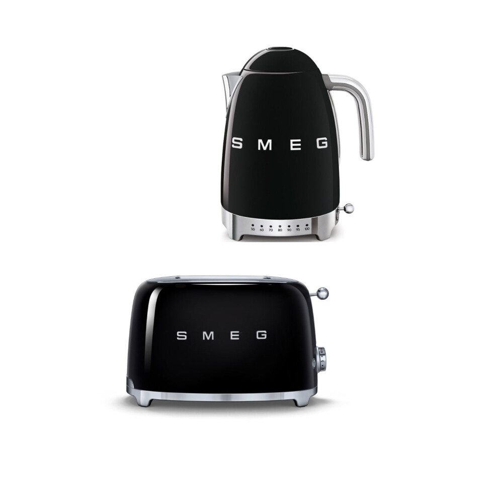 (Black) Smeg Bundle Set TSF01 2-Slice Toaster & KLF04 1.7L Variable Temperature Controlled Kettle
