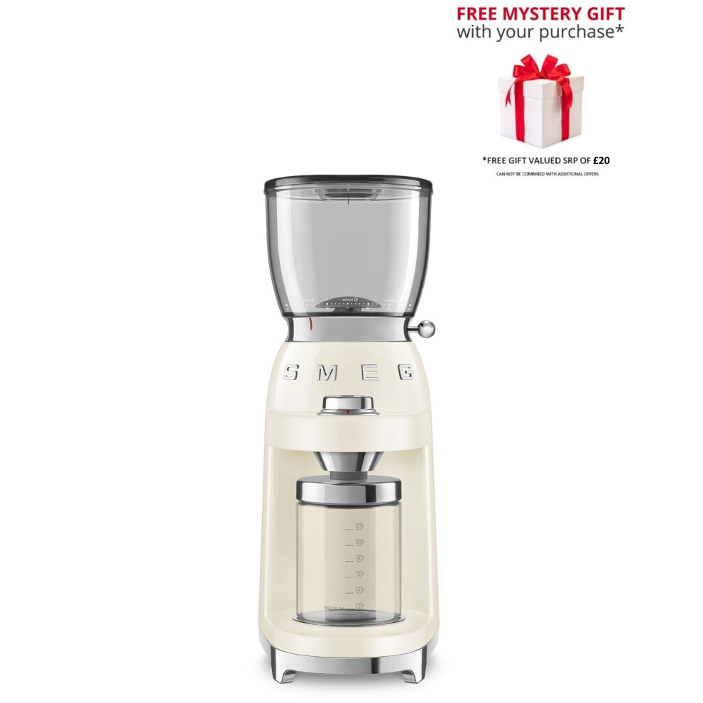 (Cream) Smeg CGF11 50's Retro Style Coffee Bean Grinder - Free Gift RRP 20!