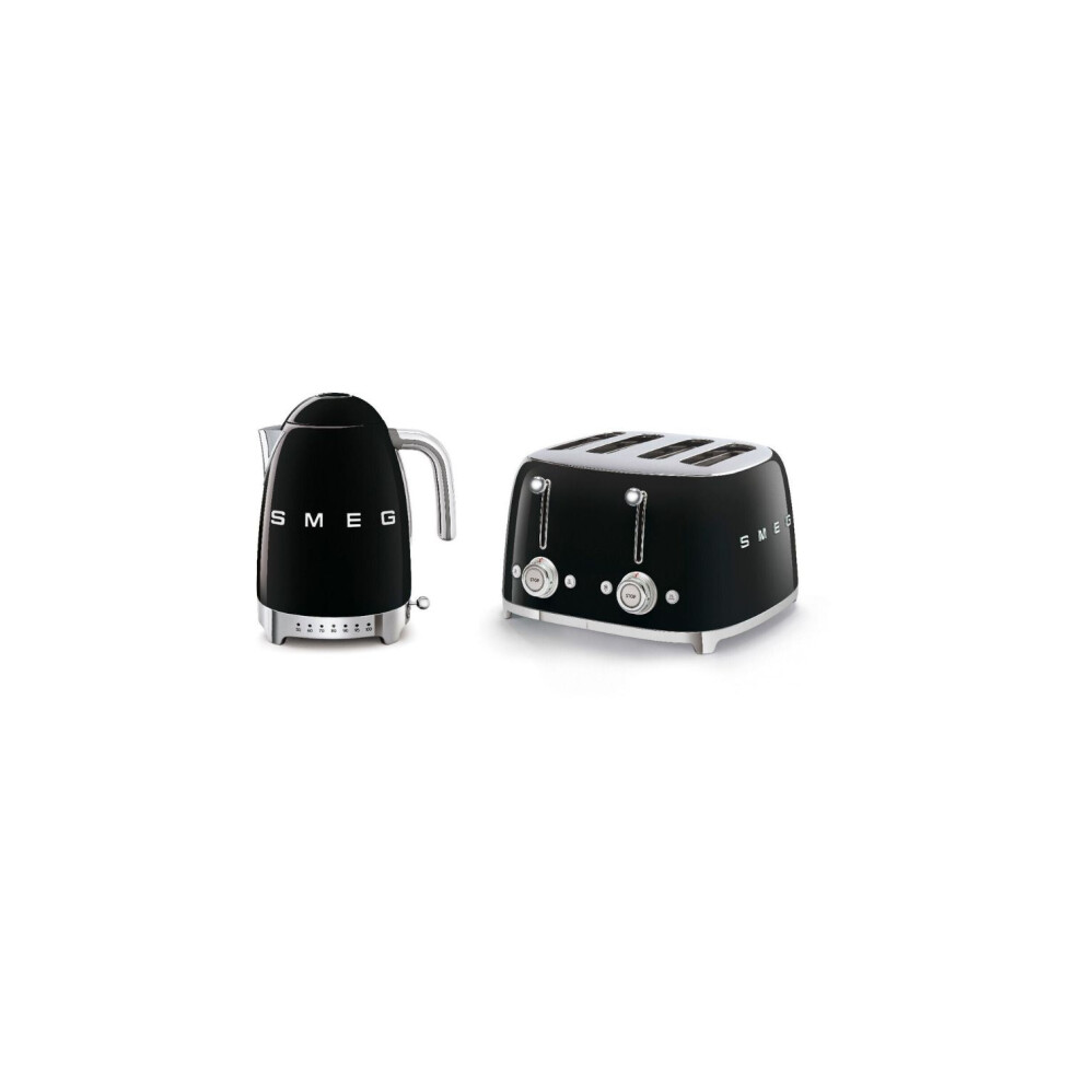 (Black) Smeg Bundle Set TSF03 4-Slice Toaster & KLF04 1.7L Variable Temperature Controlled Kettle