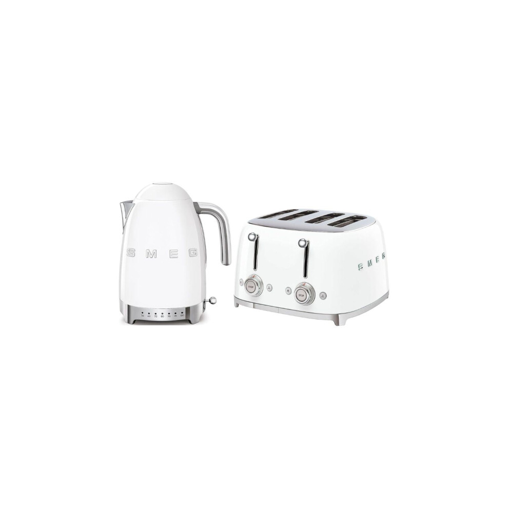 Smeg (White) Bundle Set Tsf03 4-Slice Toaster & Klf04 Variable Temperature Controlled Kettle White 1.7L