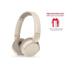 (Beige) Philips TAH3209 Lightweight On Ear Wireless BT Headphones Passive Noise Isolation - Free Gift RRP 10!