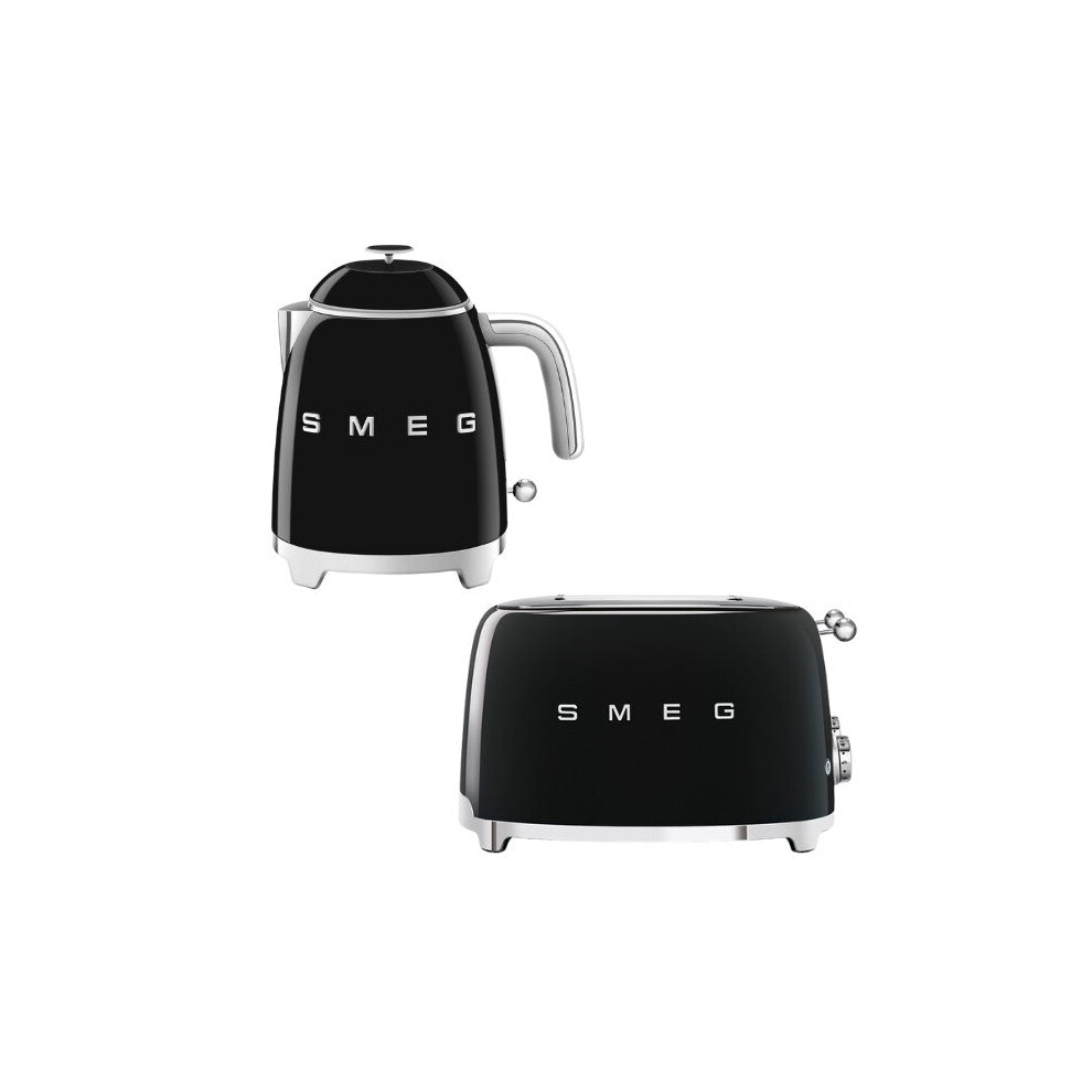 Smeg Black (Black) Klf05 Retro 50'S Style Mini Kettle & Tsf03 Retro 4-Slice Toaster Set 0.8L