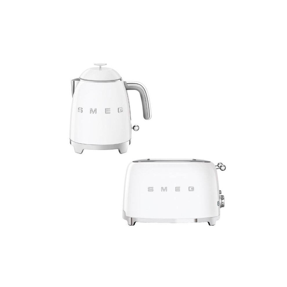 Smeg White (White) Klf05 Retro 50'S Style Mini Kettle & Tsf03 Retro 4-Slice Toaster Set 0.8L