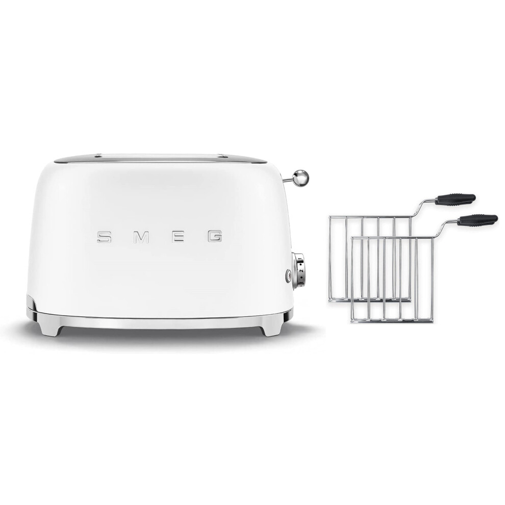 Smeg White (Matte ) Tsf01 Matte Slice Toaster + Tssr01 2-Sandwich Racks Bundle Size 2
