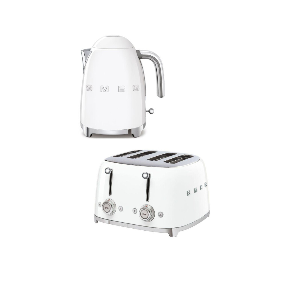 (White) Smeg Bundle Set TSF03 4-Slice Toaster & KLF03 Kettle Bundle Set