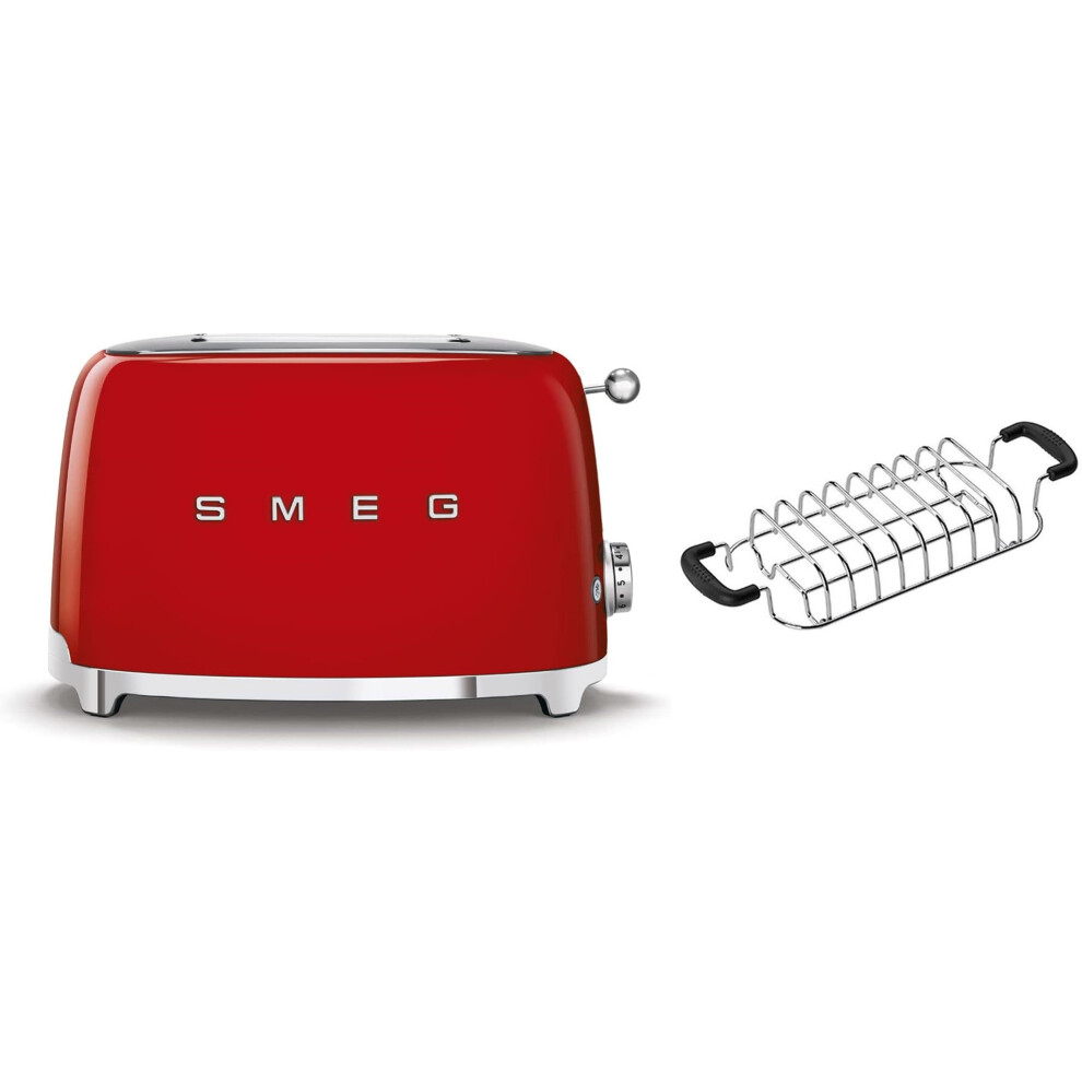 (Red) Smeg TSF01 2 Slice Toaster + TSBW01 Bun Warmer Bundle