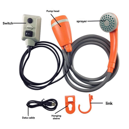 Bärbar campingdusch Utomhus campingduschpump Orange & Grå 2