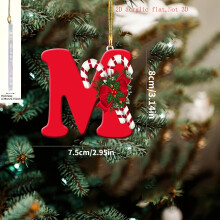 (M) 1pc Christmas Decoration Signboard 2D Flat Design 26 Letter Pendant Ornament for Home, Office, Christmas Gift and Tree Arrangement Props,