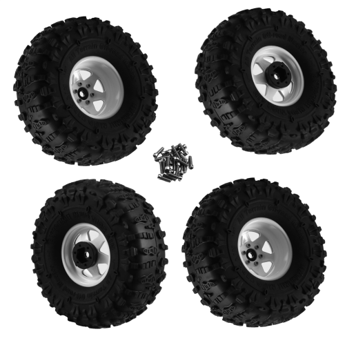 Conjunto de 4 pneus de borracha com aro de roda de metal beadlock de 122 mm e 1,9 polegadas, branco 1