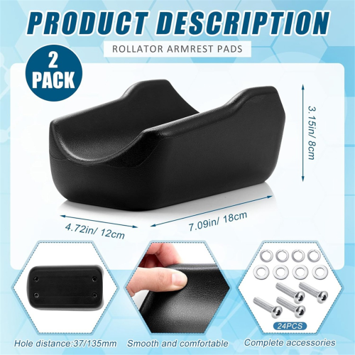2 Pcs Rollator Armrest Pad Upright Walker Forearm Pads Black Walker 1