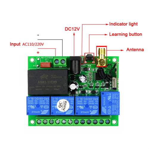 Ricevitore interruttore telecomando wireless AC100-240V 4CH 2