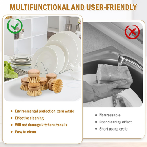 6Pcs Bamboo Dish Brush Head Eco-Friendly Washing Up Brush Replacement 1
