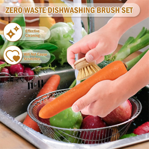 6Pcs Bamboo Dish Brush Head Eco-Friendly Washing Up Brush Replacement 2