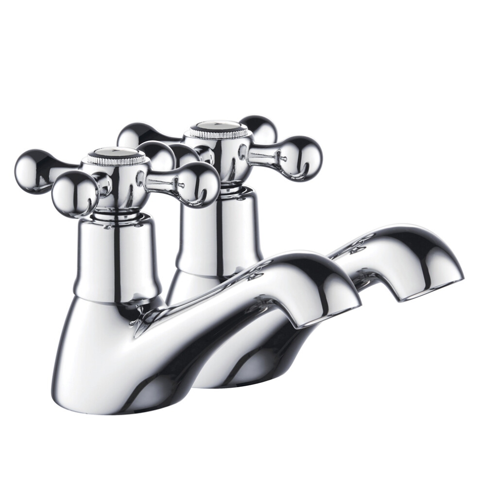 Traditional Bathroom Crosshead Handles Bath Pillar Taps - Chrome