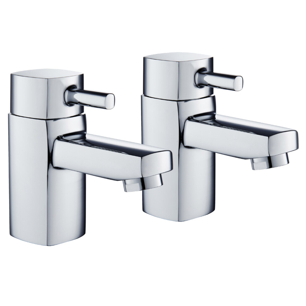 Contemporary Bathroom Square Bath Pillar Taps - Chrome
