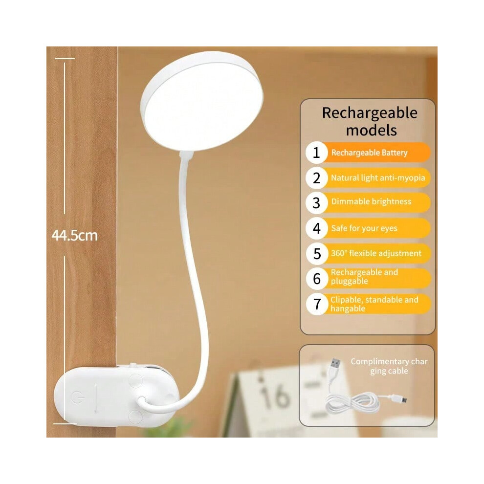 (Rechargeable) Led Table Lamp USB Rechargeable Night Light With Folding Clamp Study Stand Read Lamp Touch 3 Modes Dimming Eye Protection Light