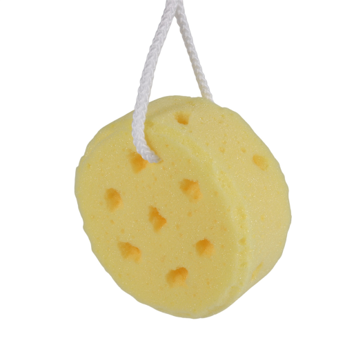 Yellow Round Bath Body Shower Soft Sponge w Hanging Loop 2
